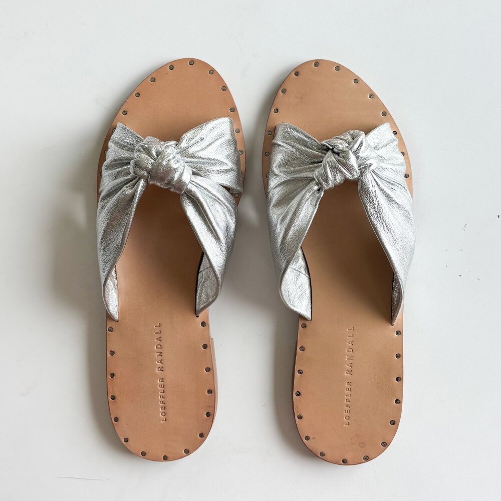 Loeffler Randall Lucia Studded Knot Slide - Silver NIB sz 9.5